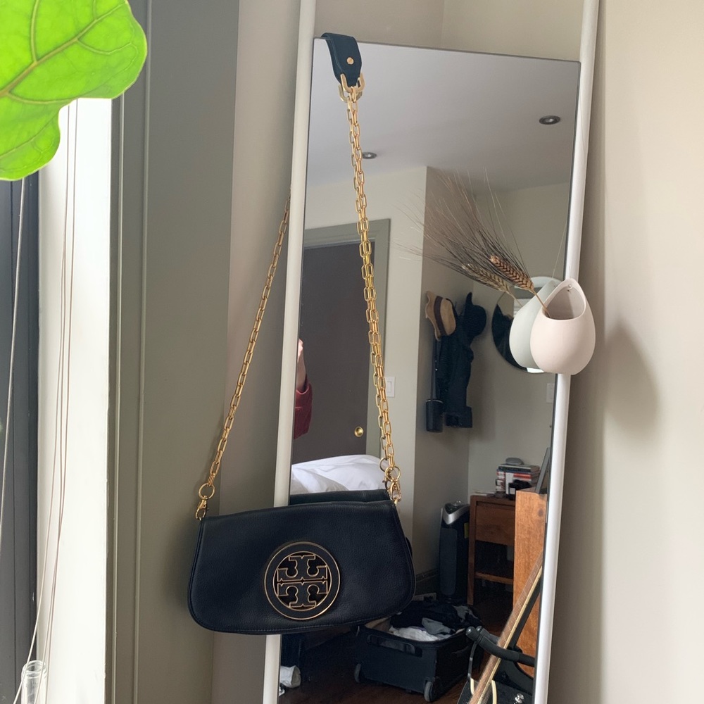 Tory Burch Black Leather Logo Crossbody / Clutch